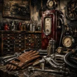 Burgundy Fuel Pump Vintage Garage Wall Art Canvas Print