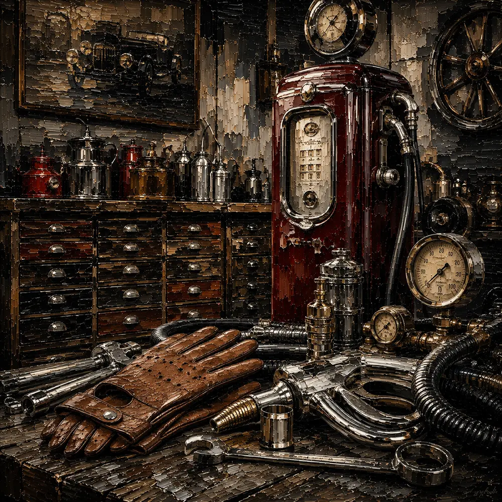 Burgundy Fuel Pump Vintage Garage Wall Art Canvas Print
