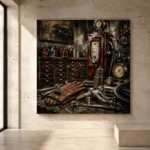 Burgundy Fuel Pump Vintage Garage Wall Art Canvas Print - Image 3