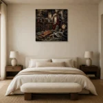 Burgundy Fuel Pump Vintage Garage Wall Art Canvas Print showcased in an elegant minimalist interior