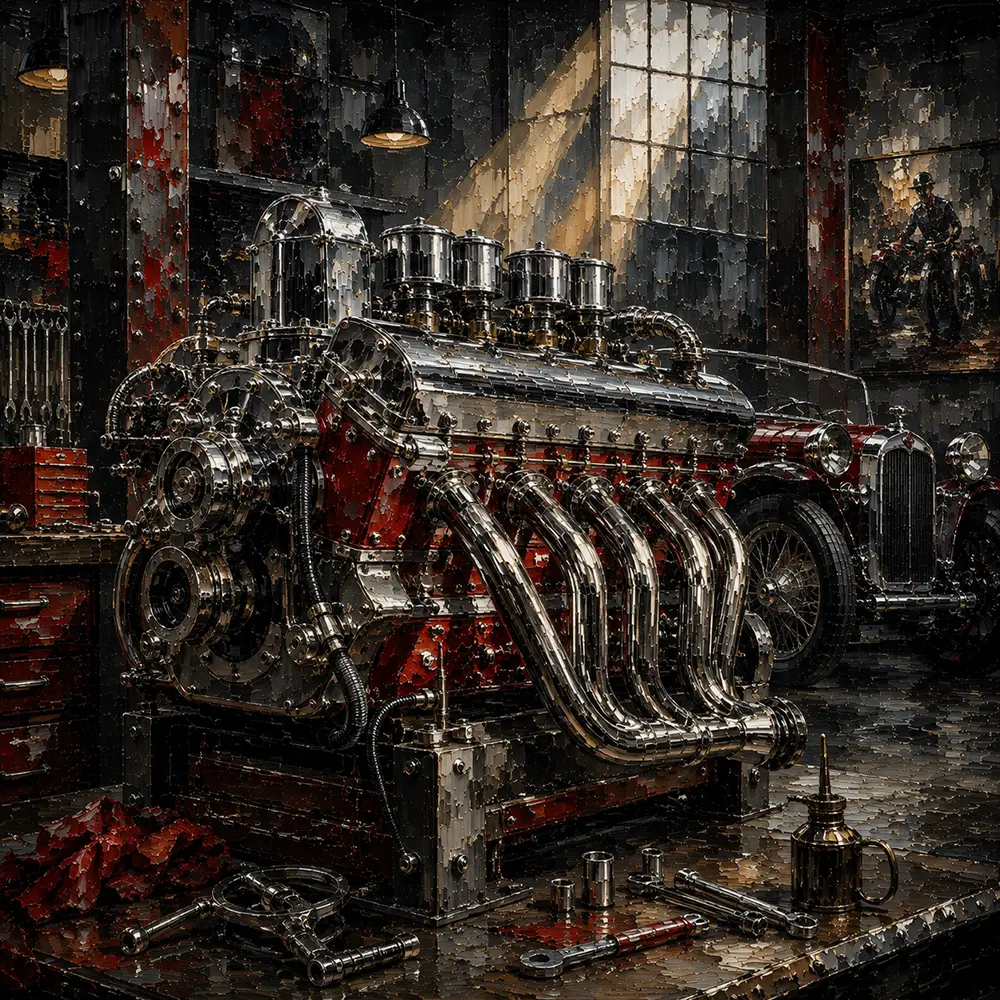 Engine Workshop Vintage Garage Wall Art Canvas Print