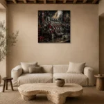 Engine Workshop Vintage Garage Wall Art Canvas Print presented in a sophisticated home setting