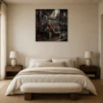 Engine Workshop Vintage Garage Wall Art Canvas Print showcased in an elegant minimalist interior