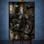 Cinematic Steel Motorcycle Garage Wall Art Canvas Print - Image 2