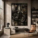 Cinematic Steel Motorcycle Garage Wall Art Canvas Print - Image 3