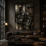 Cinematic Steel Motorcycle Garage Wall Art Canvas Print - Image 4