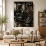 Cinematic Steel Motorcycle Garage Wall Art Canvas Print - Image 7