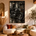 Cinematic Steel Motorcycle Garage Wall Art Canvas Print - Image 8