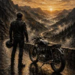 Amber Horizon Motorcycle Garage Wall Art Canvas Print