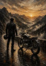 Amber Horizon Motorcycle Garage Wall Art Canvas Print