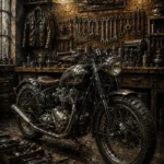 Aged Bronze Restoration Studio Motorcycle Garage Wall Art Canvas Print