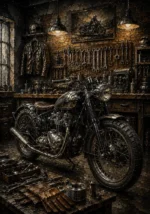Aged Bronze Restoration Studio Motorcycle Garage Wall Art Canvas Print