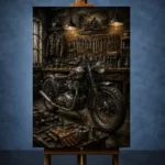 Aged Bronze Restoration Studio Motorcycle Garage Wall Art Canvas Print - Image 2