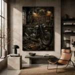 Aged Bronze Restoration Studio Motorcycle Garage Wall Art Canvas Print - Image 3