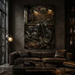 Aged Bronze Restoration Studio Motorcycle Garage Wall Art Canvas Print - Image 4