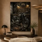 Aged Bronze Restoration Studio Motorcycle Garage Wall Art Canvas Print - Image 5