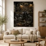 Aged Bronze Restoration Studio Motorcycle Garage Wall Art Canvas Print - Image 7