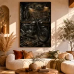 Aged Bronze Restoration Studio Motorcycle Garage Wall Art Canvas Print - Image 8