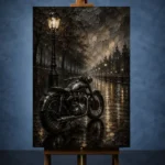 Rainlit Boulevard Motorcycle Garage Wall Art Canvas Print - Image 2