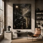 Rainlit Boulevard Motorcycle Garage Wall Art Canvas Print - Image 3