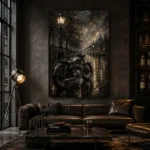 Rainlit Boulevard Motorcycle Garage Wall Art Canvas Print - Image 4