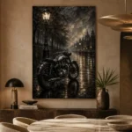 Rainlit Boulevard Motorcycle Garage Wall Art Canvas Print - Image 5