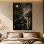 Rainlit Boulevard Motorcycle Garage Wall Art Canvas Print - Image 6