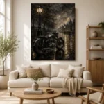 Rainlit Boulevard Motorcycle Garage Wall Art Canvas Print - Image 7