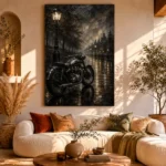 Rainlit Boulevard Motorcycle Garage Wall Art Canvas Print - Image 8