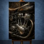 Antique Silver Engine Motorcycle Garage Wall Art Canvas Print - Image 2