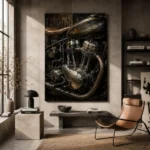Antique Silver Engine Motorcycle Garage Wall Art Canvas Print - Image 3