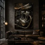 Antique Silver Engine Motorcycle Garage Wall Art Canvas Print - Image 4