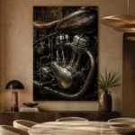 Antique Silver Engine Motorcycle Garage Wall Art Canvas Print - Image 5