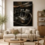 Antique Silver Engine Motorcycle Garage Wall Art Canvas Print - Image 7