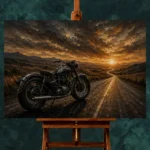 Muted Amber Highway Motorcycle Garage Wall Art Canvas Print - Image 2