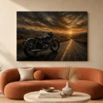 Muted Amber Highway Motorcycle Garage Wall Art Canvas Print - Image 3