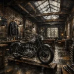 Brushed Silver Workshop Motorcycle Garage Wall Art Canvas Print