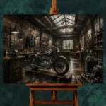 Brushed Silver Workshop Motorcycle Garage Wall Art Canvas Print - Image 2