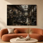 Brushed Silver Workshop Motorcycle Garage Wall Art Canvas Print - Image 3