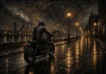 Soft Bronze Night Ride Motorcycle Garage Wall Art Canvas Print