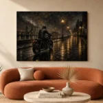 Soft Bronze Night Ride Motorcycle Garage Wall Art Canvas Print - Image 3