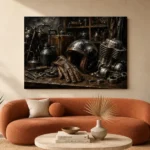 Antique Bronze Garage Still Life Motorcycle Garage Wall Art Canvas Print - Image 3
