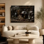 Antique Bronze Garage Still Life Motorcycle Garage Wall Art Canvas Print - Image 6