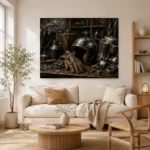 Antique Bronze Garage Still Life Motorcycle Garage Wall Art Canvas Print - Image 7