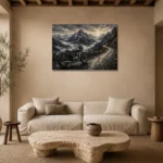 Brushed Chrome Alpine Motorcycle Garage Wall Art Canvas Print presented in a sophisticated home setting