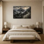 Brushed Chrome Alpine Motorcycle Garage Wall Art Canvas Print showcased in an elegant minimalist interior