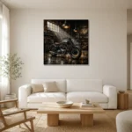Brushed Chrome Heritage Garage Motorcycle Wall Art Canvas Print styled in a refined neutral interior