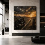 Muted Amber Desert Highway Motorcycle Garage Wall Art Canvas Print - Image 5