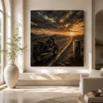 Muted Amber Desert Highway Motorcycle Garage Wall Art Canvas Print - Image 8