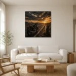 Muted Amber Desert Highway Motorcycle Garage Wall Art Canvas Print styled in a refined neutral interior